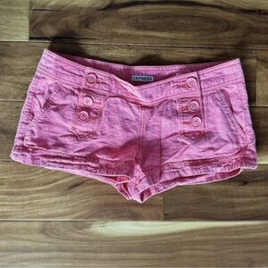 Pink Button-Front Cotton Blend Jean Shorts